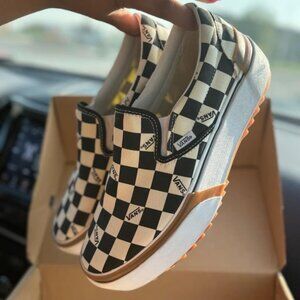 VANS Stacked Checkerboard Slip On Canvas Shoes